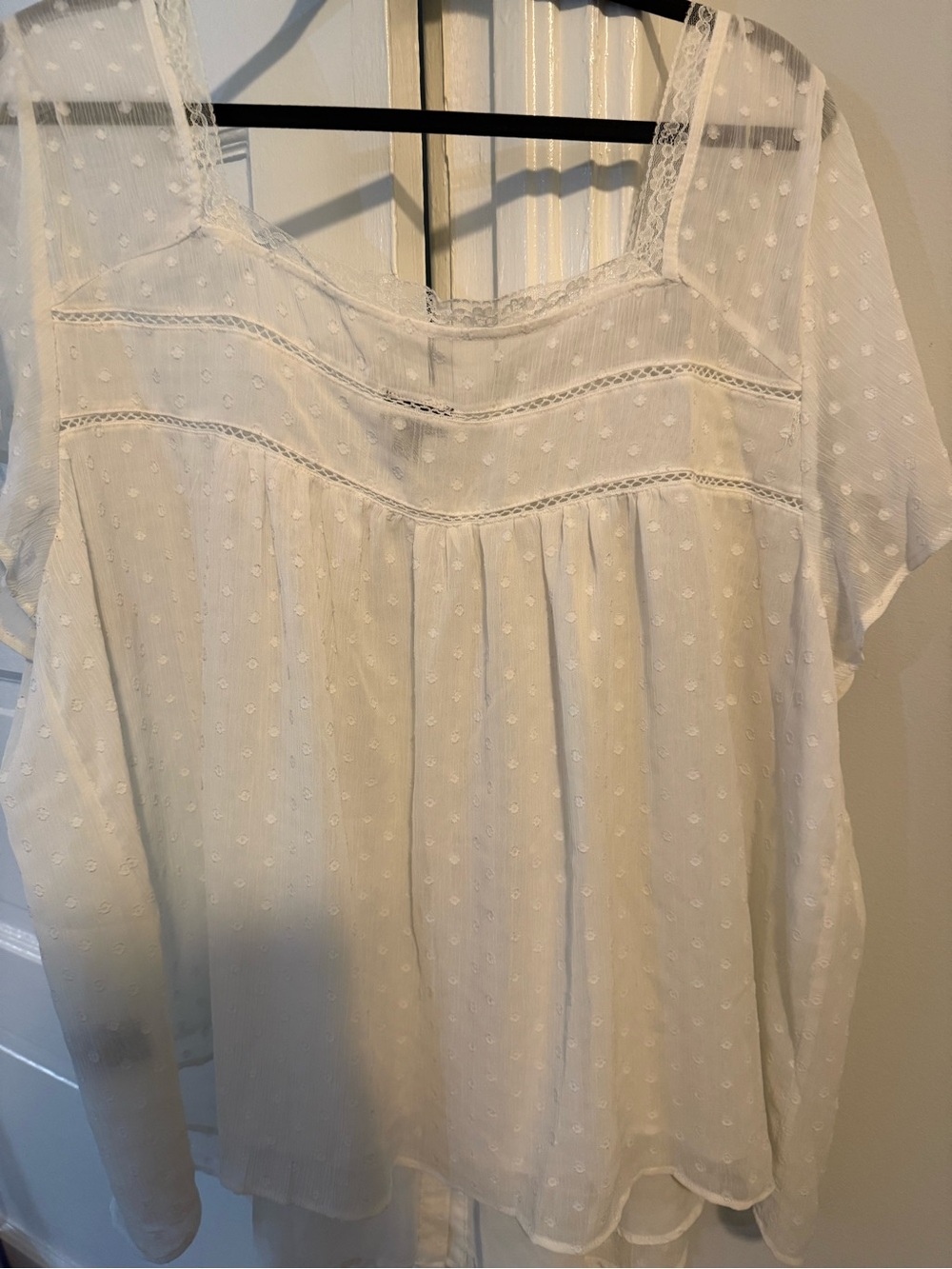 torrid White Swiss Dot Lace-Trim Button Blouse - Picture 4 of 4